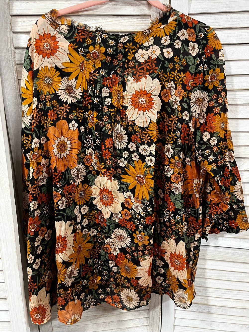 NWT Natural Life Floral Boho Peasant Blouse Fringe Neck XXL - Picture 5 of 5